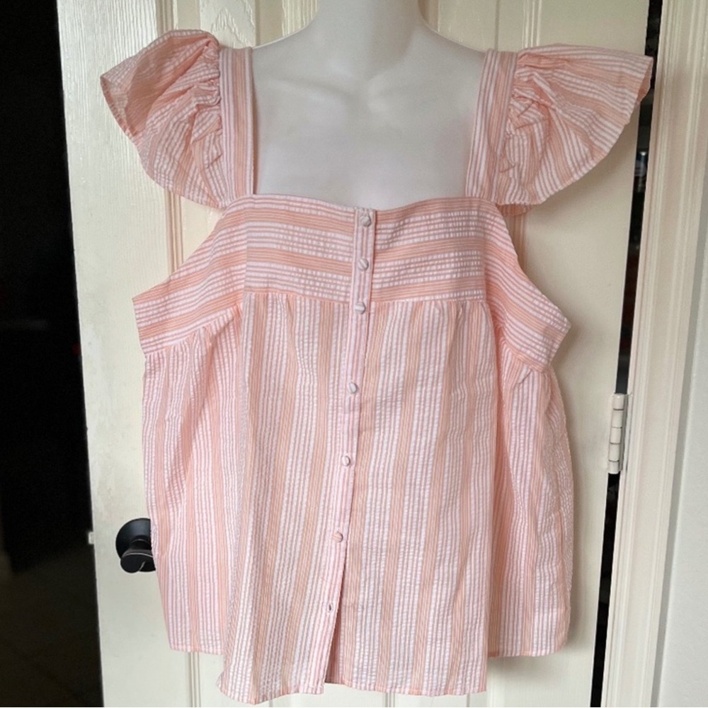 Perch by Blu Pepper Cap-Sleeve Square Neck Striped Blouse